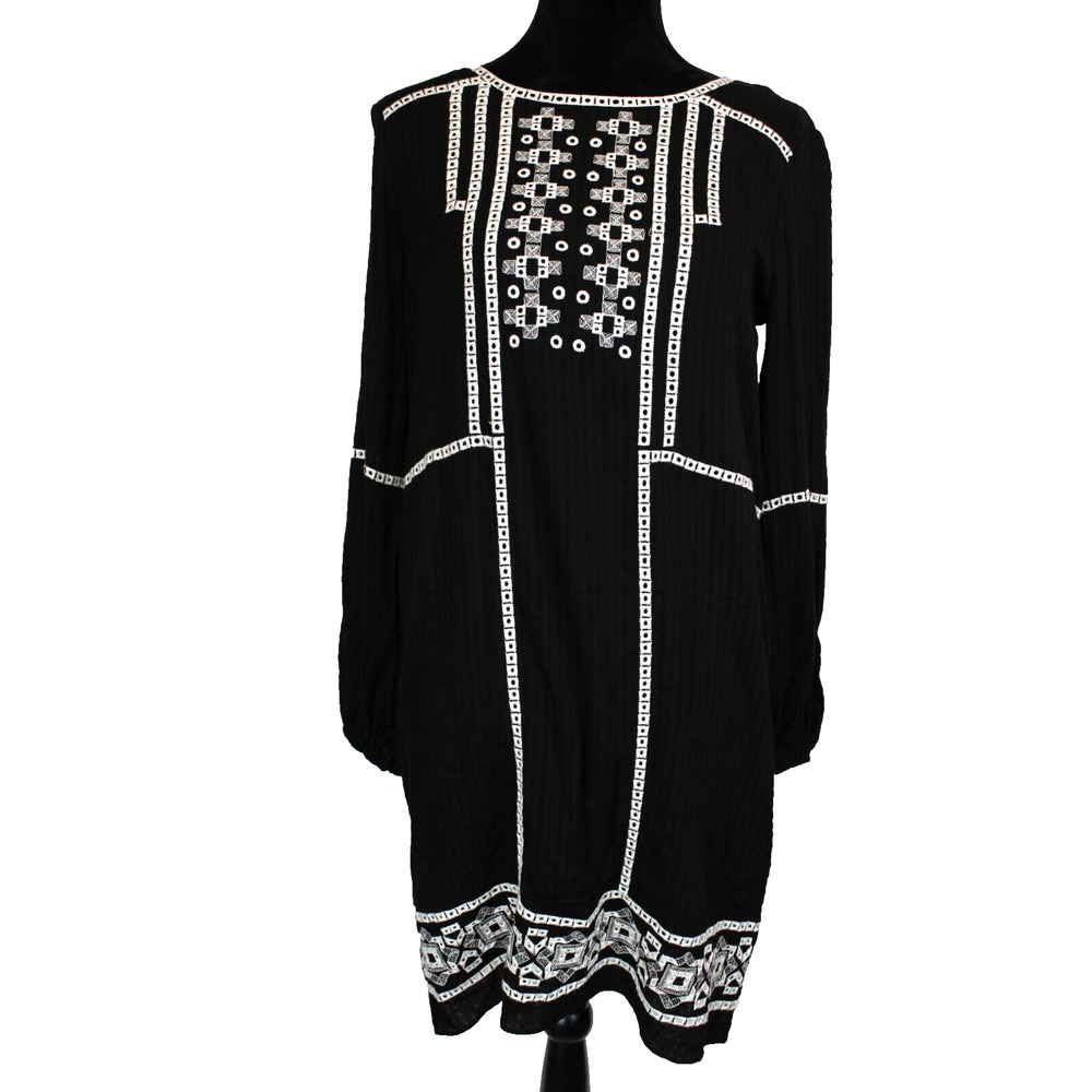 Max Studio Specialty Products Embroidered Dress Woman S Boho Chic Lined‎ Black